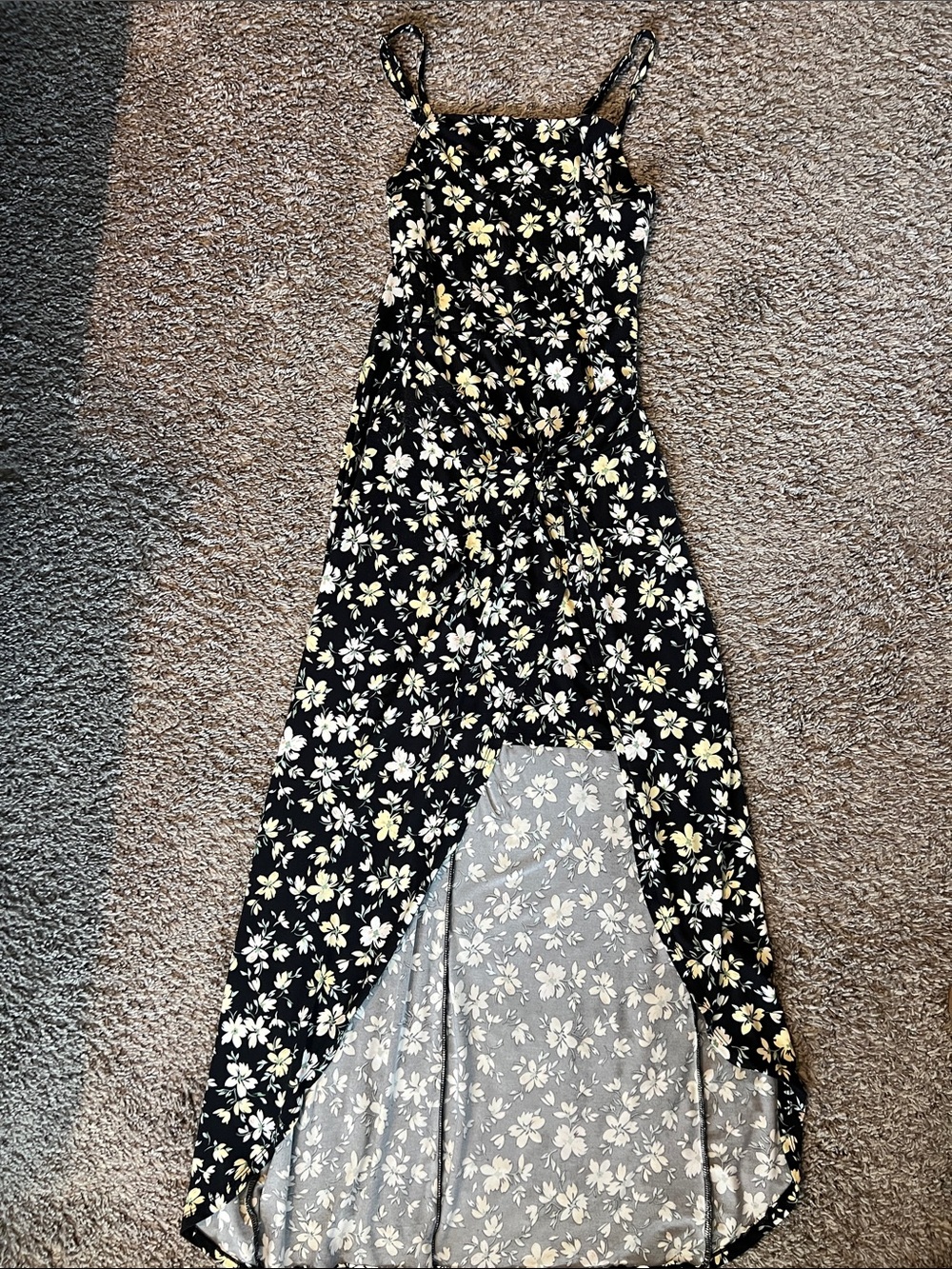 Black Floral Maxi Dress with Yellow & White Flowers